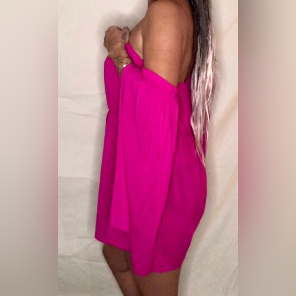 Hot Pink One Piece Jumper Flare Arms Shorts Romper - Picture 4 of 6